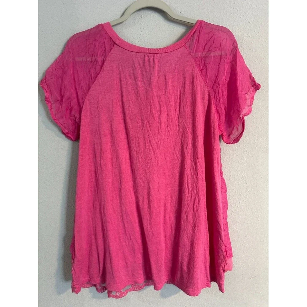 M For Bolide Italian Silk Blouse Pink Made in Italy Women S Sheer Lace Hem Top - Picture 3 of 7